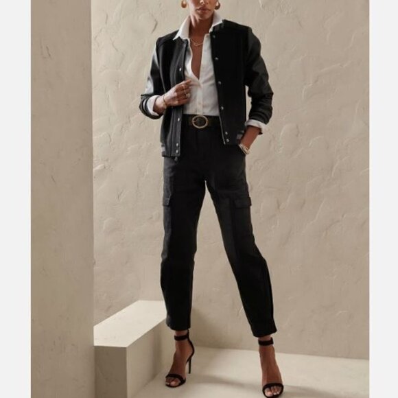 Banana Republic Black High Rise Belted Taper Utility Cargo Pants 18 PETITE $120 - Picture 1 of 10
